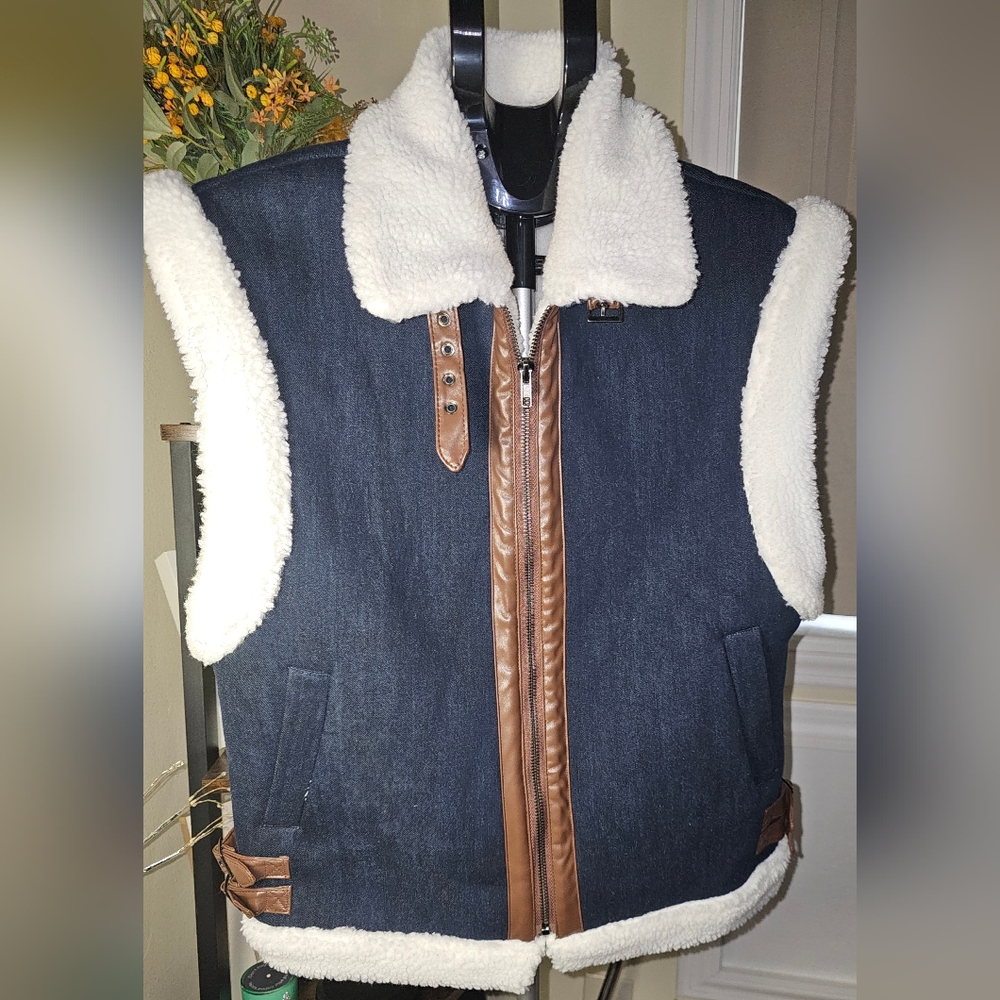 Sherling Vest Mixed with Denim September Brand